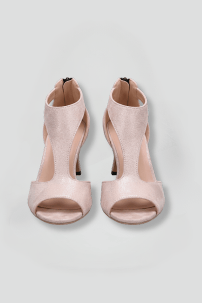 Women's Peep-Toe Comfort Shoes with Cutout Panels and Mid Heel
