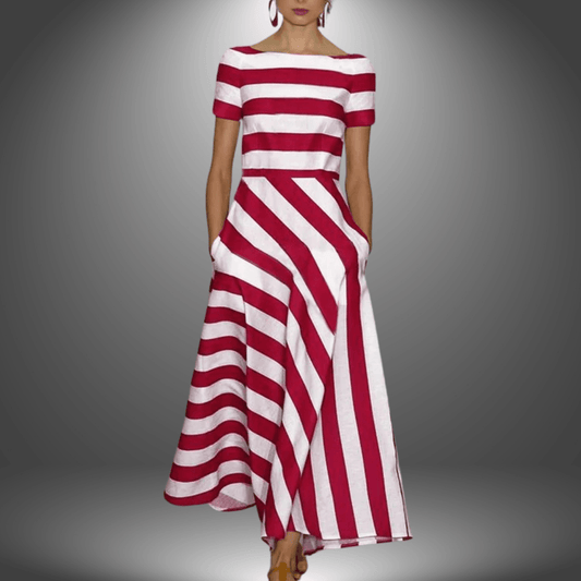 Gwen Off-the-Shoulder Striped A-Line Women's Midi Dress