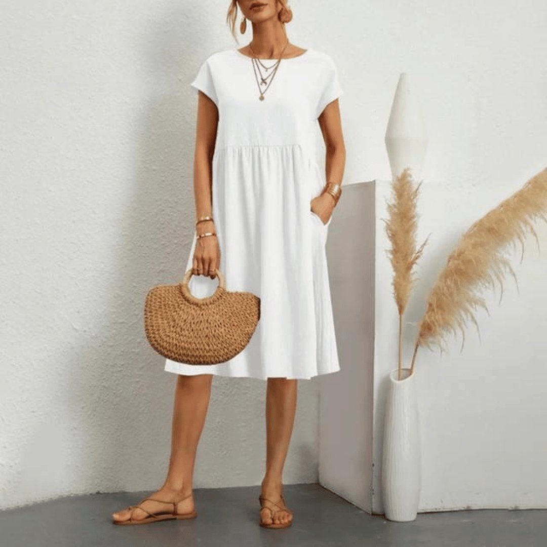 Savanna Relaxed Cotton Blend Women's Midi Dress with Pockets