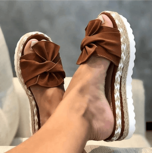 Women's Bow-Trim Platform Slide Sandals with Cushioned Footbed