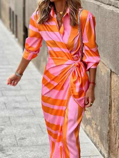 Sienna Printed Wrap-Front Women's Midi Occasion Dress with Tie Waist