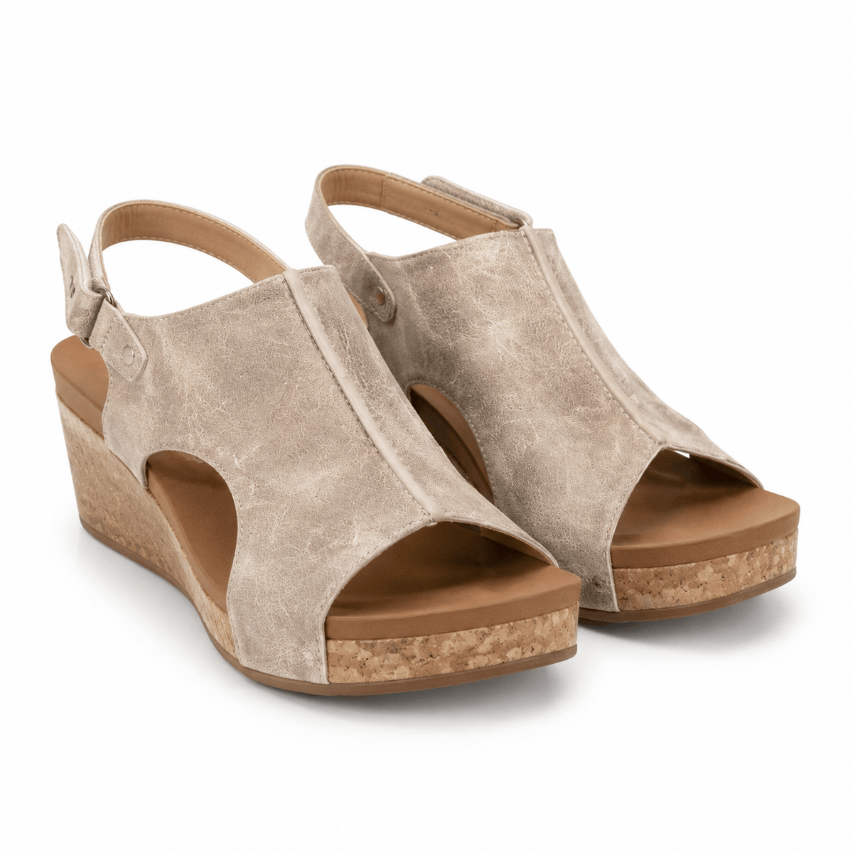 Women's Cushioned Cork Wedge Sandals with Slingback Strap