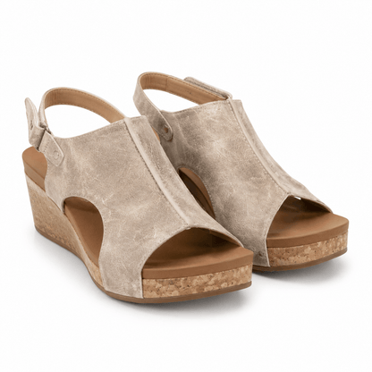 Women's Cushioned Cork Wedge Sandals with Slingback Strap