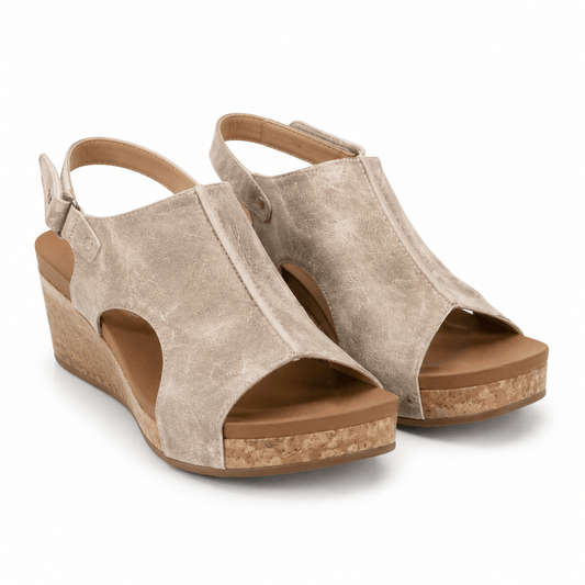 Women's Cushioned Cork Wedge Sandals with Slingback Strap