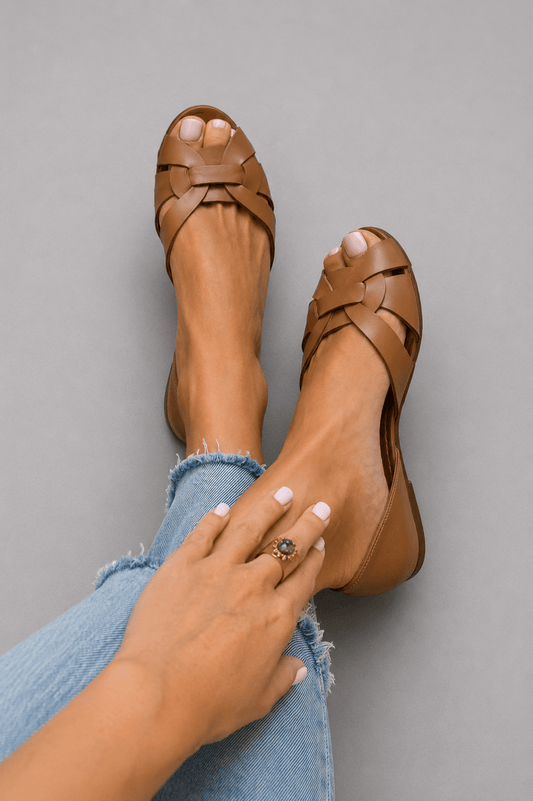 Women's Woven Leather Cushioned Sandals with Crossed Straps