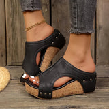 Studded Platform Wedge Sandals with Open Toe and Side Cutouts
