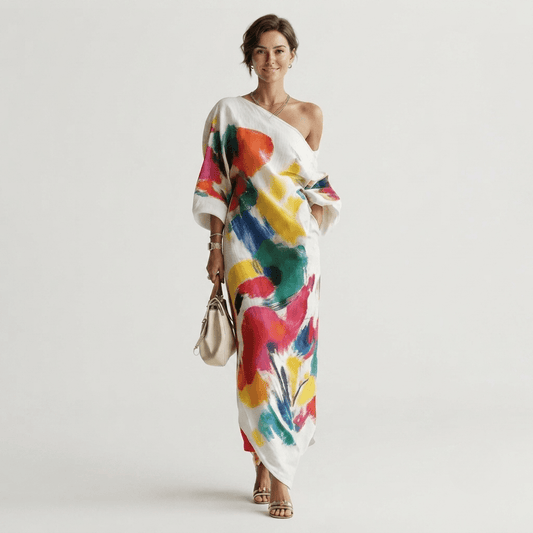 Grace Sullivan One Shoulder Abstract Print Maxi Dress for Formal Events