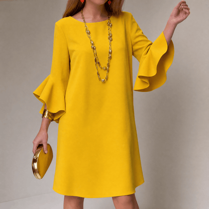 Hilaria Cotton Bell-Sleeve Women's Midi Dress with Ruffle Cuffs