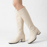 Elena Whitmore | Women's Knee-High Block Heel Work Boots in Synthetic Leather
