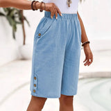 Lolo Women's Tailored Linen-Cotton Shorts with Button Trim