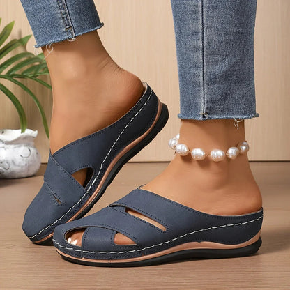 Ella Slip-On Platform Wedge Sandals with Closed Toe and Cutout Straps