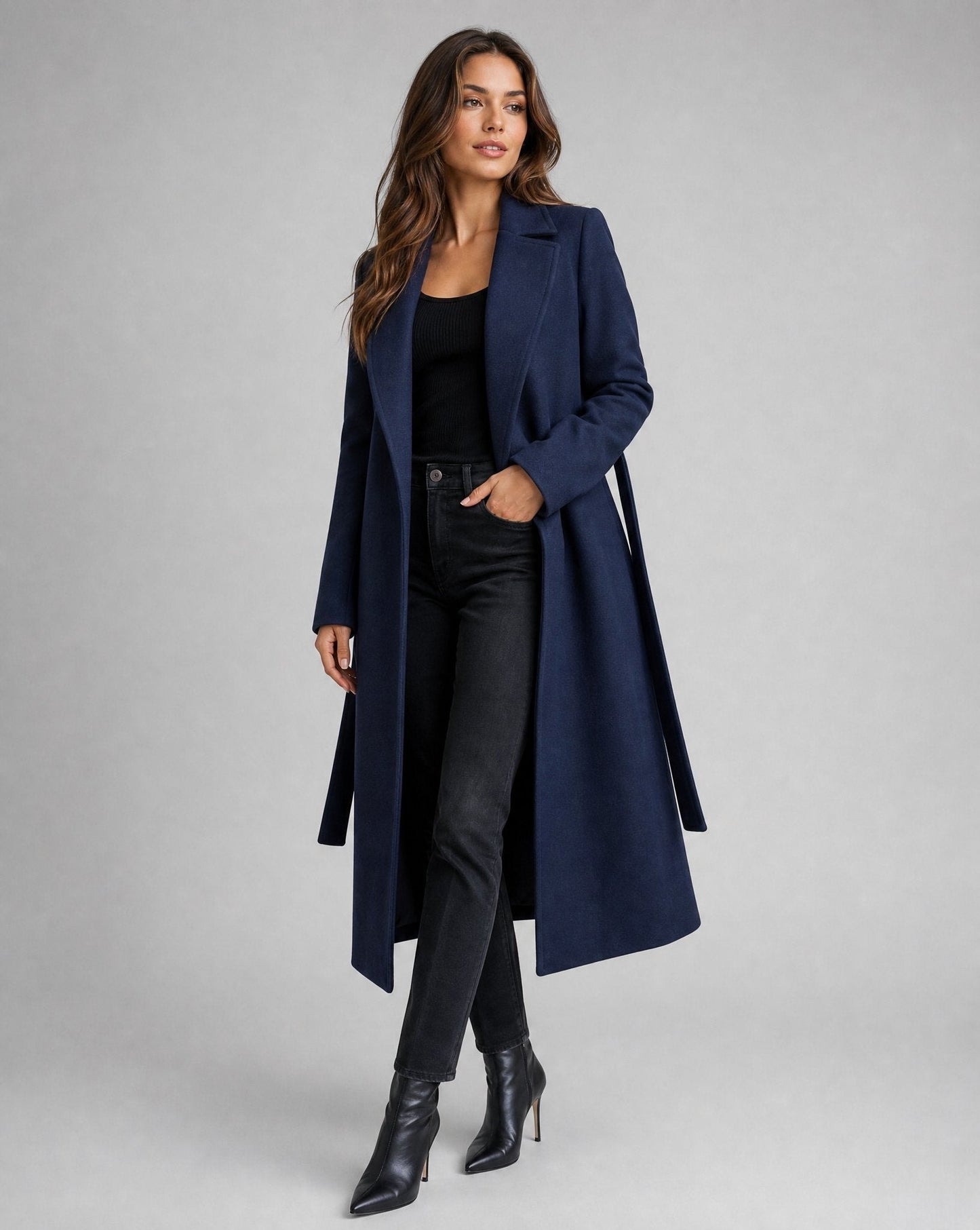 Louisa Belted Wool-Blend Trench Coat with Tailored Lapel