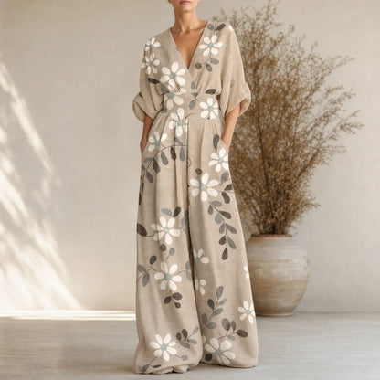 Solene Floral Print Wide-Leg Jumpsuit with Cinched Waist for Women