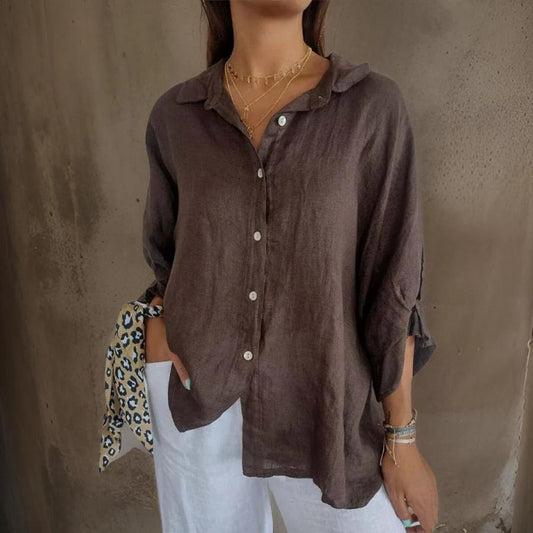 Amélie Rousseau | Women's Relaxed Linen Long-Sleeve Blouse