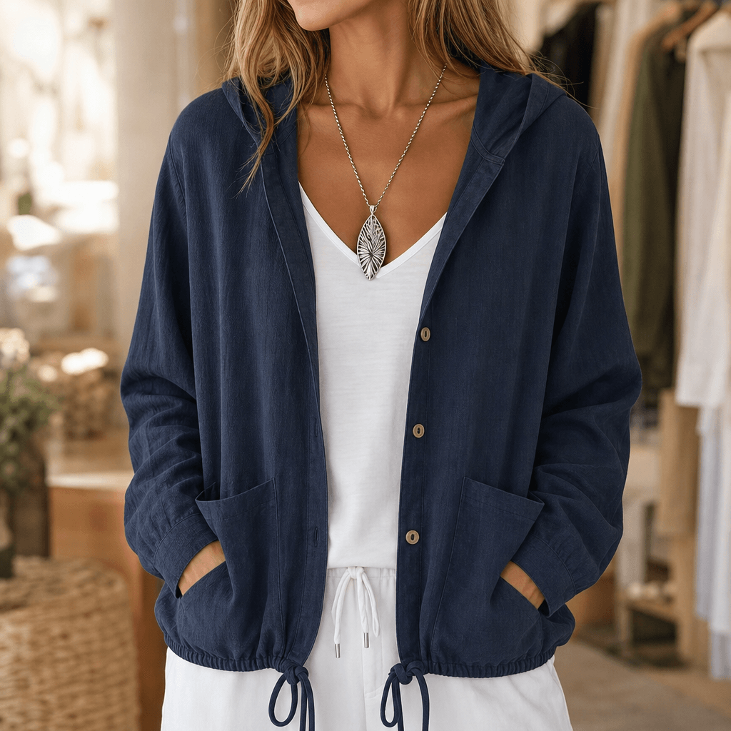 Women's Lightweight Hooded Jacket with Adjustable Drawstring Hem