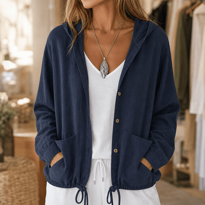 Women's Lightweight Hooded Jacket with Adjustable Drawstring Hem