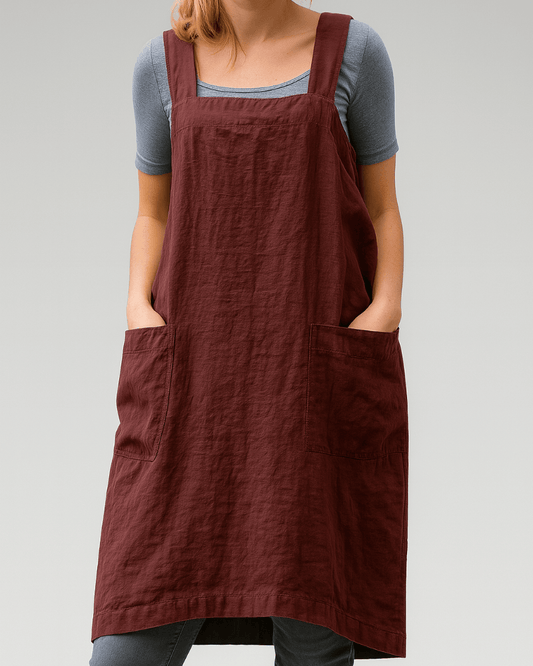 Cotton Linen Summer Pinafore Dress with Pockets for Women