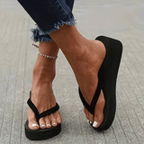 Lightweight Black EVA Platform Wedge Thong Sandals with Flexible Straps