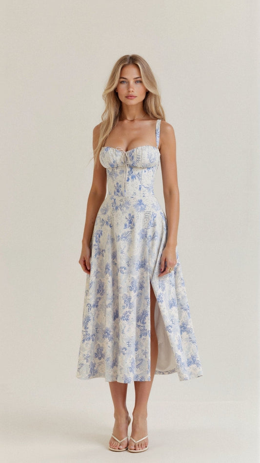 Isabella Monroe Floral Corset Midi Cocktail Dress in Polyester Blend