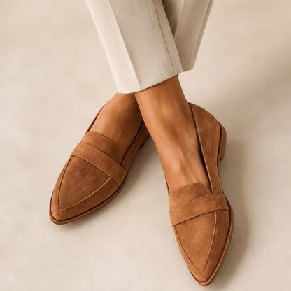 Women's Suede-Look Pointed-Toe Loafers with Cushioned Footbed