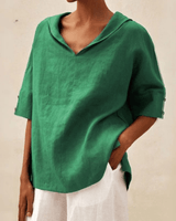 Women's Cotton V-Neck Top with Loose Fit and Half Sleeves