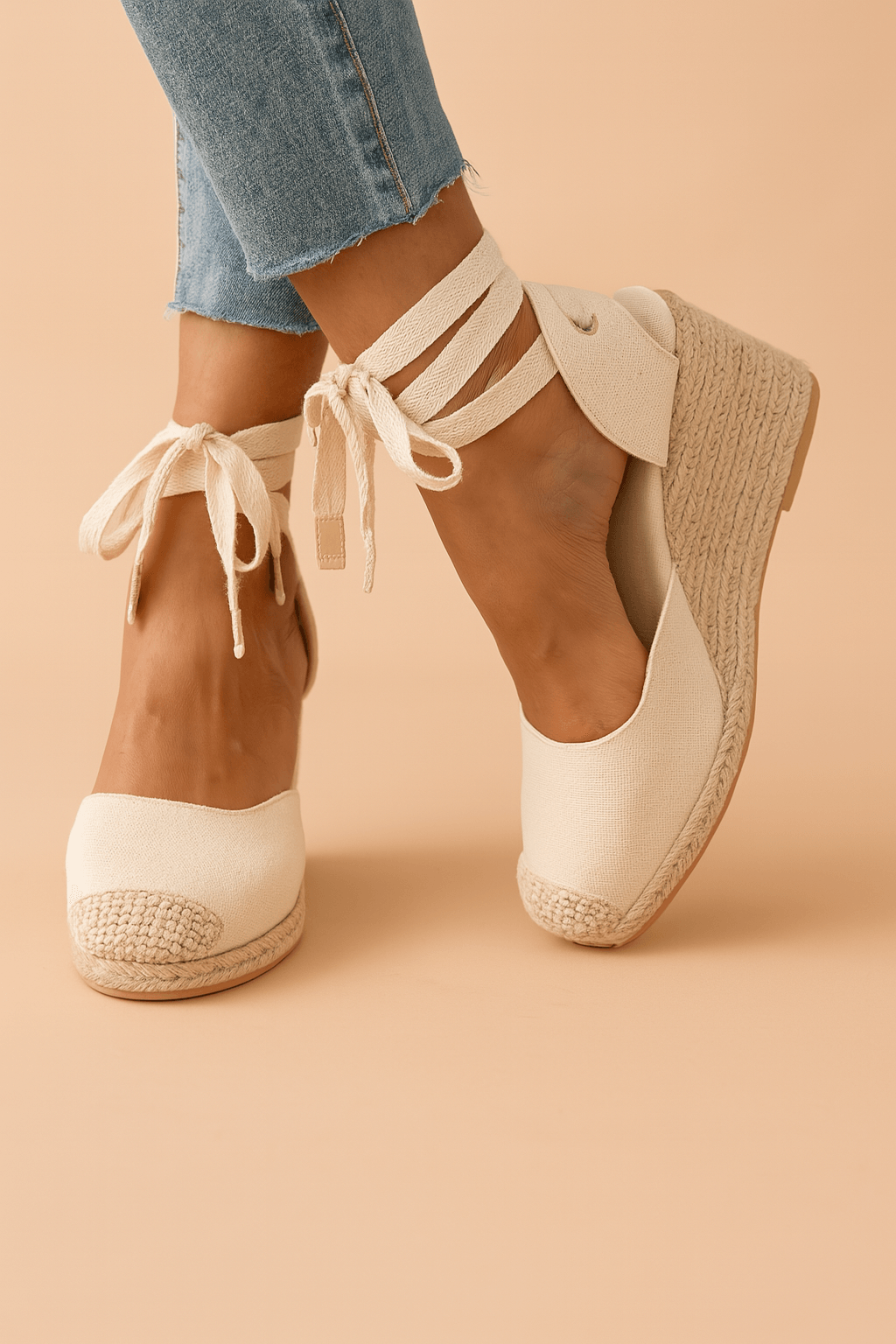 Maja Espadrille Wedge Sandals with Ankle Tie Straps