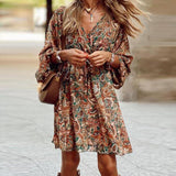 Rozina Paisley Print Boho Women's Midi Dress with Tie-Front Waist