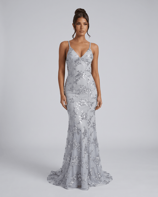 Seraphina Bellucci Sequin Mermaid Formal Maxi Dress in Floral Polyester