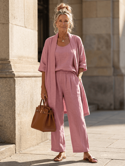 Linen Wide-Leg Pant and Duster Jacket Women's Two-Piece Co-Ord Set