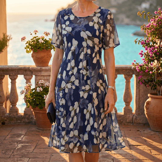 Florenza Floral Chiffon Midi Dress for Women with Flutter Sleeves