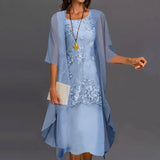 Women's Floral Lace Occasion Dress with Chiffon Duster Jacket Set