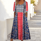 Mirelle Floral Boho Maxi Dress with Half Sleeves and Side Pockets