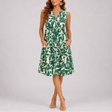 Women's Sleeveless Tiered Floral Summer Dress with V-Neck and Pockets