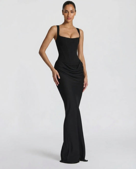 Valentina Moretti Draped Bodycon Maxi Dress in Polyester