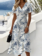 Lilibeth Floral V-Neck Wrap-Style Women's Midi Dress in Lightweight Polyester
