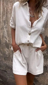 Jamie Relaxed-Fit Long Sleeve Blouse and Shorts Set