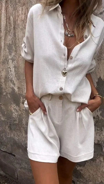 Jamie Relaxed-Fit Long Sleeve Blouse and Shorts Set