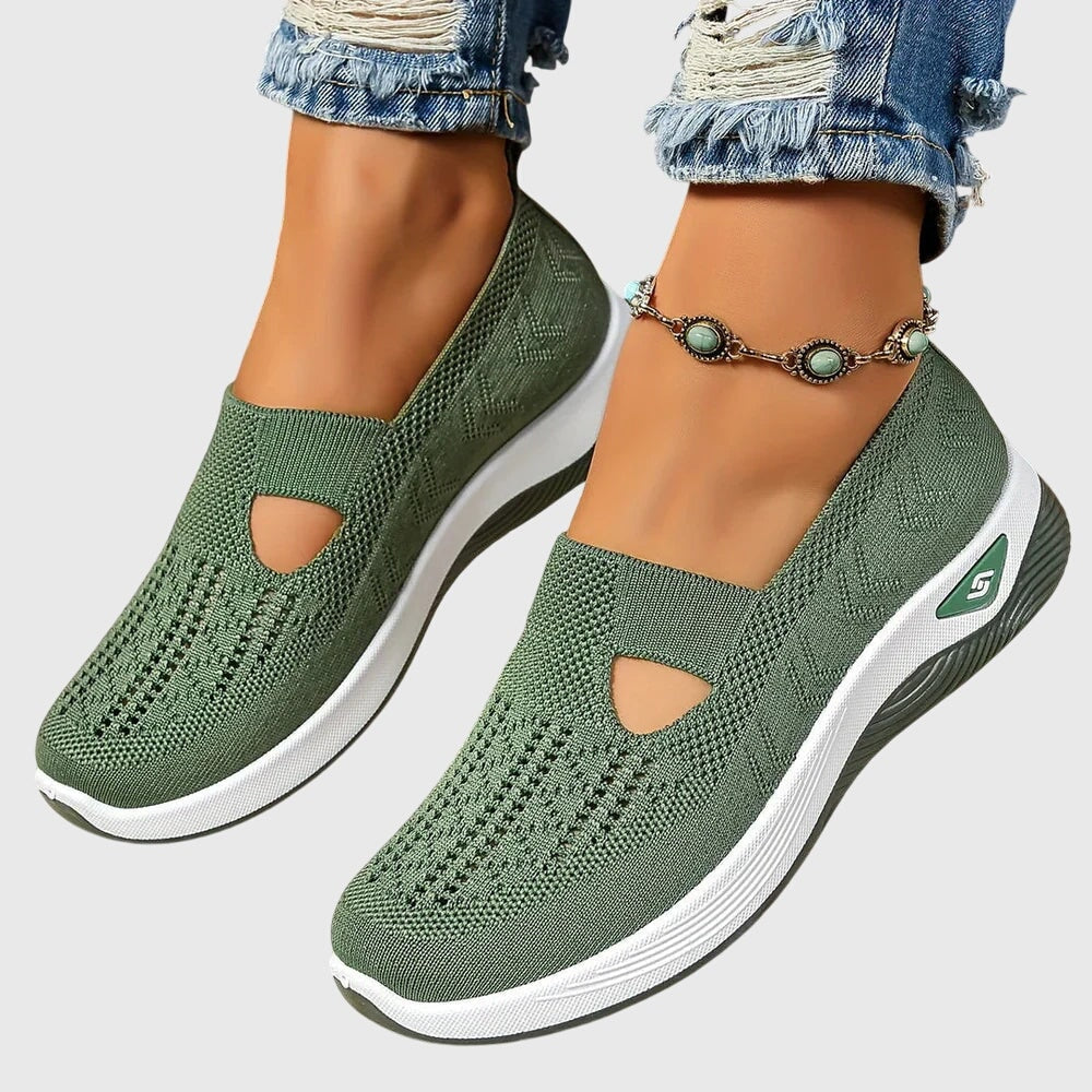 Women's Knitted Slip-On Cushioned Sneakers with Cutout Vamp Detail