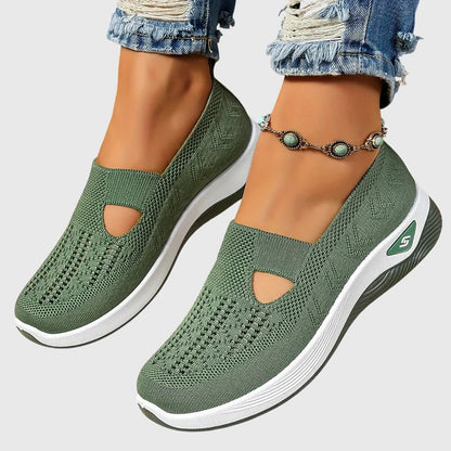 Women's Knitted Slip-On Cushioned Sneakers with Cutout Vamp Detail