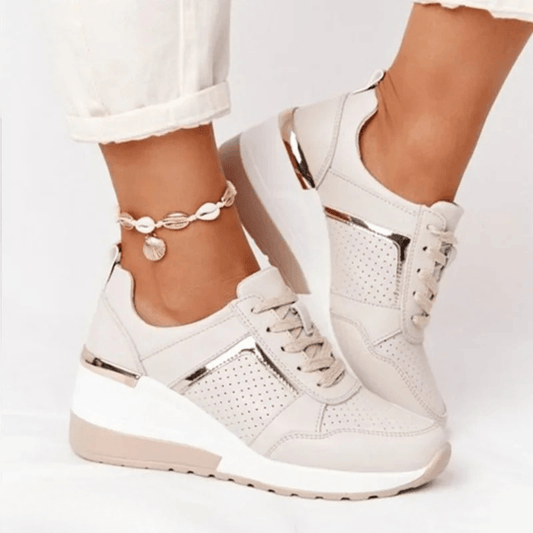 Elena Moretti Women's Wedge Platform Cushioned Sneakers with Metallic Trim