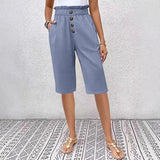 Éloane Paperbag-Waist Button-Front Linen-Cotton Bermuda Shorts