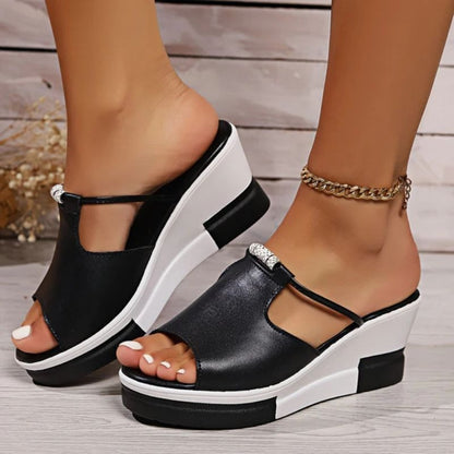 Morgana Comfortable Platform Wedge Slide Sandals with Open Toe and T-Strap
