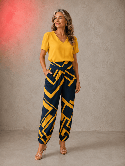 Daphne V-Neck Blouse and Tapered Pants Two-Piece Co-Ord Set for Women