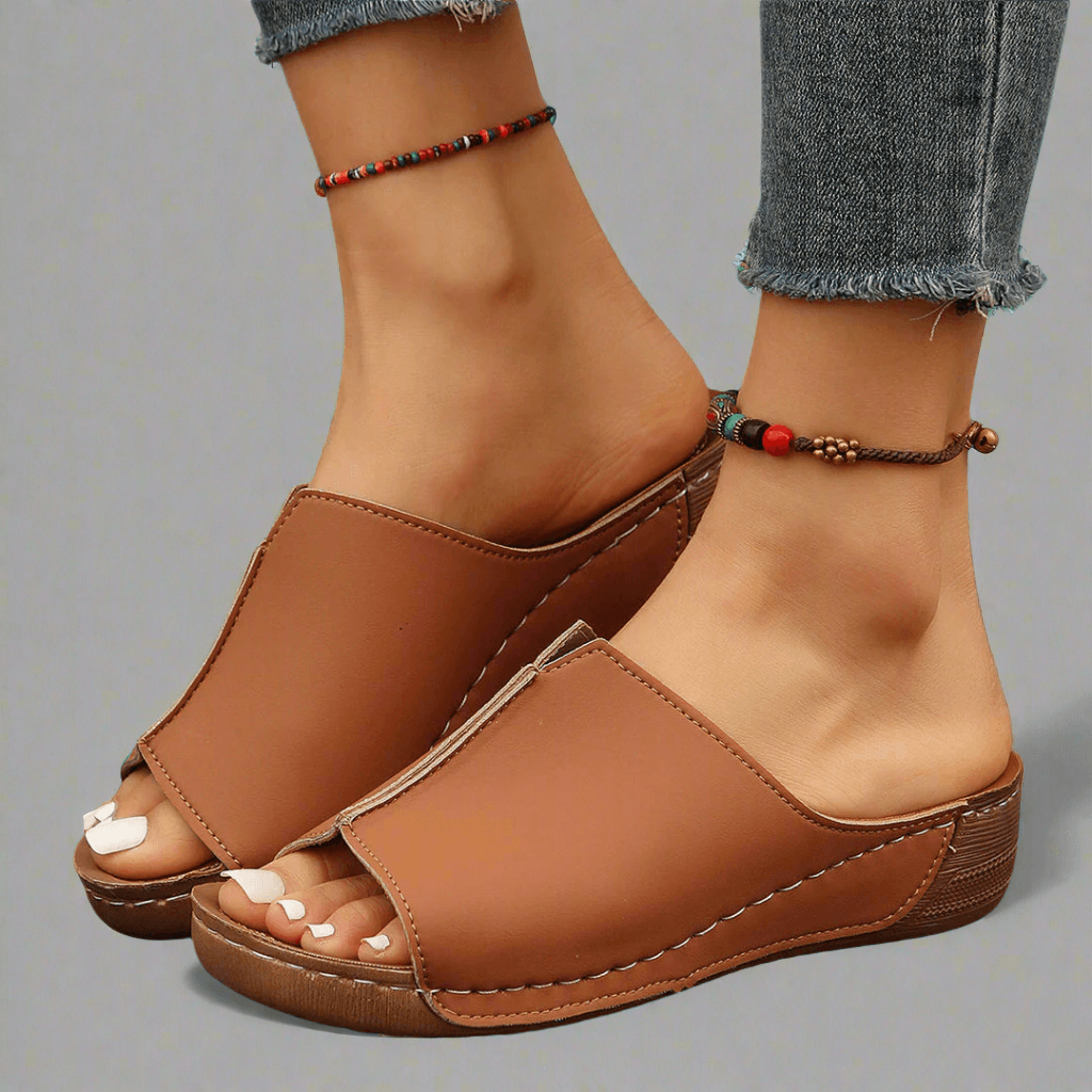 Clemensia Open-Toe Slip-On Wedge Sandals with Contrast Stitching