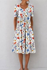 Erin Floral Print Short-Sleeve Women's Midi Dress with Pockets