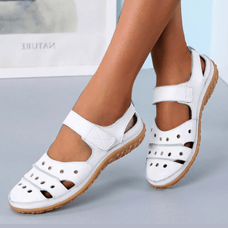 Grace Women's Hollow-Out Cushioned Sandals with Hook-and-Loop Strap