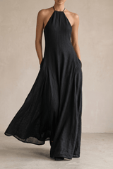 Halter Neck Linen Blend Sleeveless Summer Maxi Dress