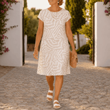 Ingrid Cap-Sleeve Abstract Print Midi Shift Dress for Women