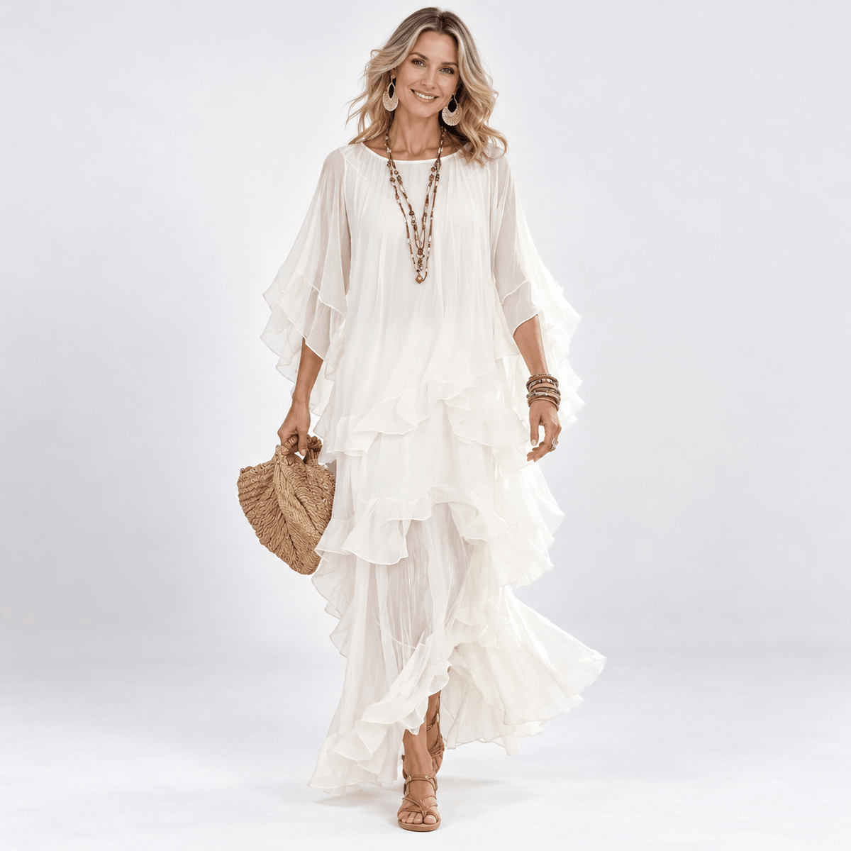Ruby Calloway Ruffled Tiered Chiffon Women's Summer Midi Dress