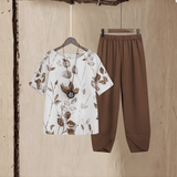 Women's Floral Leaf Print Top and Trouser Two-Piece Coordinate Set